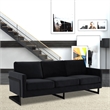 LeisureMod 3-Seater Upholstered Velvet Sofa with Black Stainless-Steel Base in Black
