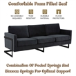 LeisureMod 3-Seater Upholstered Velvet Sofa with Black Stainless-Steel Base in Black