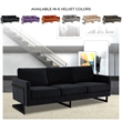 LeisureMod 3-Seater Upholstered Velvet Sofa with Black Stainless-Steel Base in Black