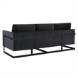 LeisureMod 3-Seater Upholstered Velvet Sofa with Black Stainless-Steel Base in Black