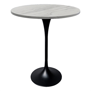 27&quot Bar Dining Table with Resin Round Top in Black Steel in White