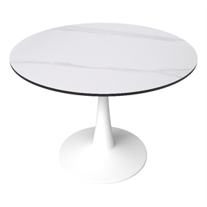 Round Dining Table 40&quot Sintered Stone Tabletop White Steel in White