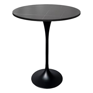 27&quot Bar Dining Table with Sintered Stone Round Top Black Steel in Black