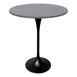27&quot Bar Dining Table with Sintered Stone Round Top Black Steel in Gray