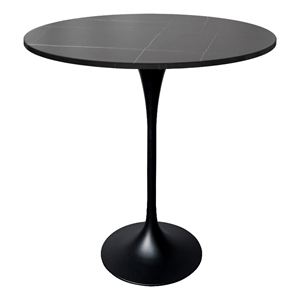 36&quot Bar Dining Table with Sintered Stone Round Top Black Steel in Black