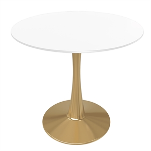 Round Dining Table 24&quot MDF Wood Tabletop in Gold Steel in White