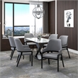 Leather Dining Chair with Curved Open Back and Rubberwood Legs in Gray