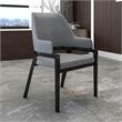 Leather Dining Chair with Curved Open Back and Rubberwood Legs in Gray