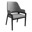 Leather Dining Chair with Curved Open Back and Rubberwood Legs in Gray
