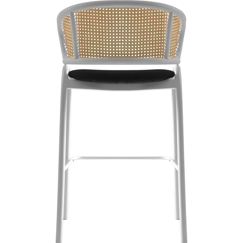 Ervilla Wicker Back and Leather Upholstered Bar Stool in Black/White (Set of 2)