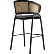 Ervilla Wicker Back and Leather Upholstered Bar Stool in Gray/Black (Set of 2)