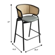Ervilla Wicker Back and Leather Upholstered Bar Stool in Gray/Black (Set of 2)