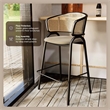 Ervilla Wicker Back and Leather Upholstered Bar Stool in Taupe/Black (Set of 2)