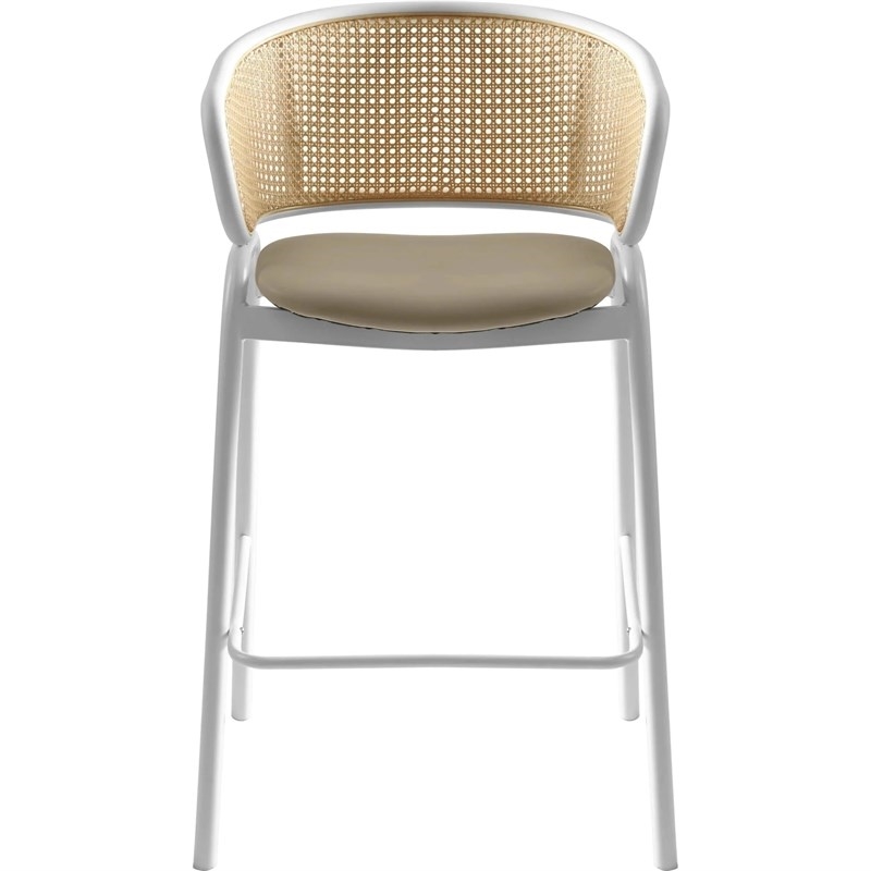 Ervilla Wicker Back and Leather Upholstered Bar Stool in Taupe/White (Set of 2)