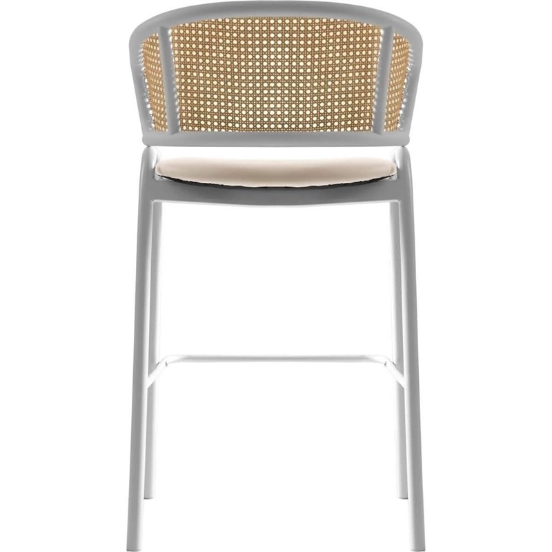 Ervilla Wicker Back and Leather Upholstered Bar Stool in White/White (Set of 2)