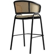LeisureMod Ervilla Wicker Back and Leather Upholstered Bar Stool in Beige/Black