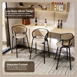 LeisureMod Ervilla Wicker Back and Leather Upholstered Bar Stool in Beige/Black