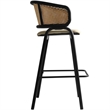 LeisureMod Ervilla Wicker Back and Leather Upholstered Bar Stool in Beige/Black