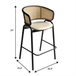 LeisureMod Ervilla Wicker Back and Leather Upholstered Bar Stool in Beige/Black