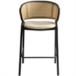 LeisureMod Ervilla Wicker Back and Leather Upholstered Bar Stool in Beige/Black