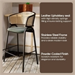 LeisureMod Ervilla Wicker Back and Leather Upholstered Bar Stool in Beige/Black