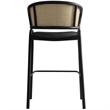 LeisureMod Ervilla Wicker Back and Leather Upholstered Bar Stool in Black/Black