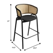 LeisureMod Ervilla Wicker Back and Leather Upholstered Bar Stool in Black/Black