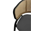 LeisureMod Ervilla Wicker Back and Leather Upholstered Bar Stool in Black/Black
