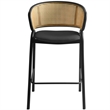 LeisureMod Ervilla Wicker Back and Leather Upholstered Bar Stool in Black/Black