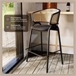 LeisureMod Ervilla Wicker Back and Leather Upholstered Bar Stool in Black/Black