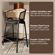 LeisureMod Ervilla Wicker Back and Leather Upholstered Bar Stool in Black/Black