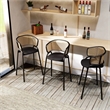 LeisureMod Ervilla Wicker Back and Leather Upholstered Bar Stool in Black/Black