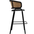 LeisureMod Ervilla Wicker Back and Leather Upholstered Bar Stool in Gray/Black