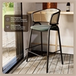 LeisureMod Ervilla Wicker Back and Leather Upholstered Bar Stool in Gray/Black