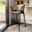 LeisureMod Ervilla Wicker Back and Leather Upholstered Bar Stool in Gray/Black
