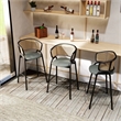 LeisureMod Ervilla Wicker Back and Leather Upholstered Bar Stool in Gray/Black