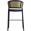 LeisureMod Ervilla Wicker Back and Leather Upholstered Bar Stool in Gray/Black