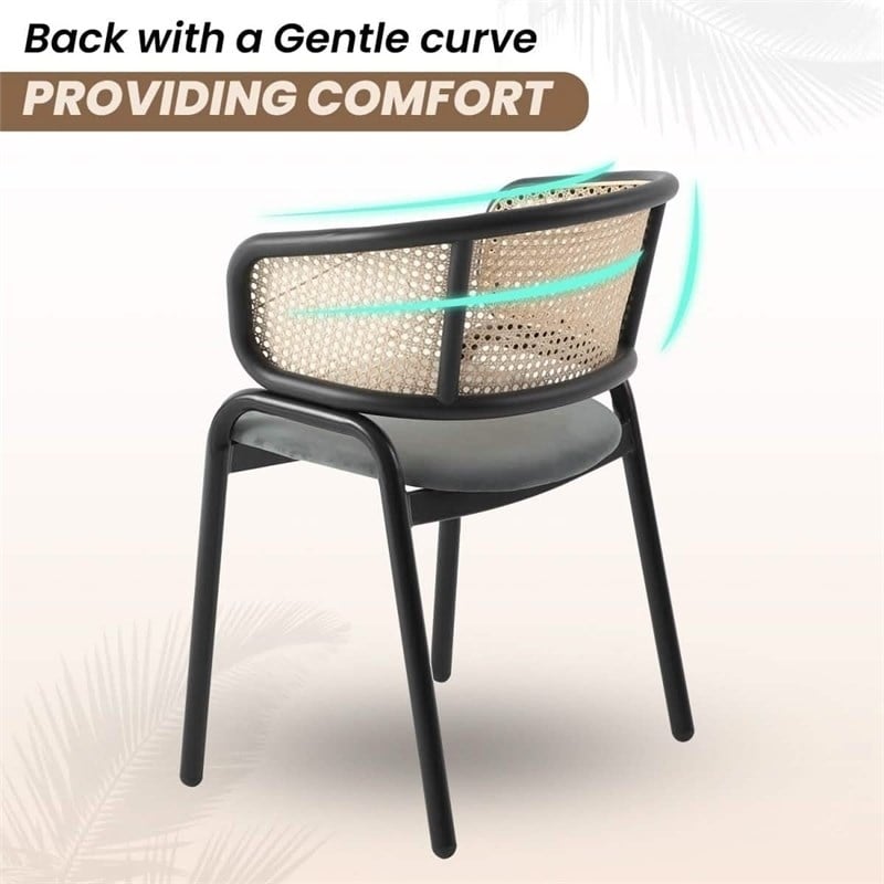 LeisureMod Ervilla Wicker Back and Leather Seat Dining Chair in Gray/Black