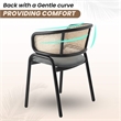 LeisureMod Ervilla Wicker Back and Leather Seat Dining Chair in Gray/Black