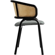 LeisureMod Ervilla Wicker Back and Leather Seat Dining Chair in Gray/Black