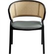 LeisureMod Ervilla Wicker Back and Leather Seat Dining Chair in Gray/Black
