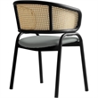 LeisureMod Ervilla Wicker Back and Leather Seat Dining Chair in Gray/Black