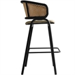 LeisureMod Ervilla Wicker Back and Leather Upholstered  Bar Stool in Taupe/Black
