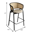 LeisureMod Ervilla Wicker Back and Leather Upholstered  Bar Stool in Taupe/Black