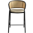 LeisureMod Ervilla Wicker Back and Leather Upholstered  Bar Stool in Taupe/Black