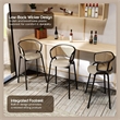 LeisureMod Ervilla Wicker Back and Leather Upholstered  Bar Stool in Taupe/Black