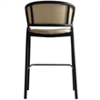 LeisureMod Ervilla Wicker Back and Leather Upholstered  Bar Stool in Taupe/Black