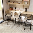 LeisureMod Ervilla Wicker Back and Leather Upholstered  Bar Stool in Taupe/Black