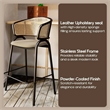 LeisureMod Ervilla Wicker Back and Leather Upholstered  Bar Stool in Taupe/Black