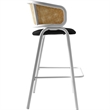 LeisureMod Ervilla Wicker Back and Leather Upholstered Bar Stool in Black/White